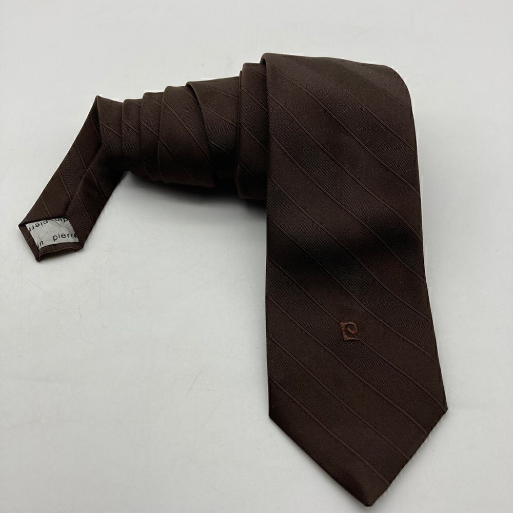 Vintage Pierre Cardin Logo 80s Dark Chocolate Neck Tie 57”